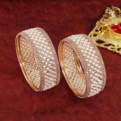 Regal Pearl & RoseGold Bridal Bangles – Timeless Elegance