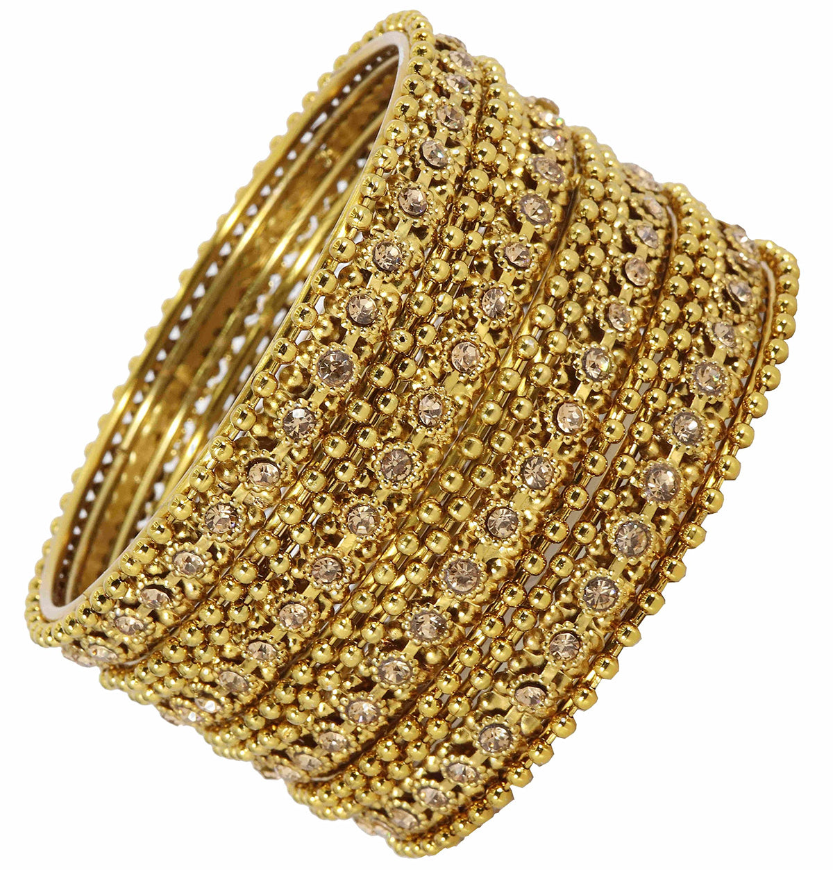 Gold Plated Zircon Ball Chain Bangles Set (Pack of 12)
