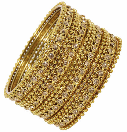 Gold Plated Zircon Ball Chain Bangles Set (Pack of 12)
