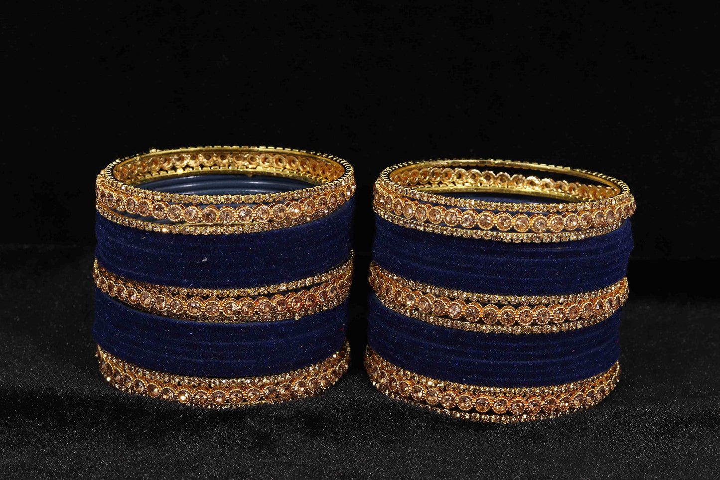 Royal Navy Velvet Gold Bridal Bangles with Zircon Stone Work (Pack of 42)