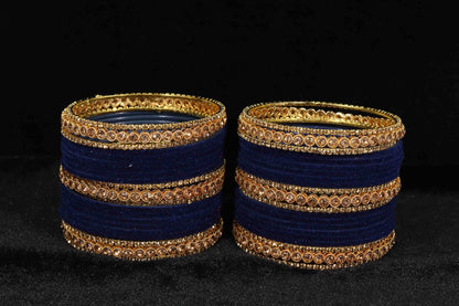 Royal Navy Velvet Gold Bridal Bangles with Zircon Stone Work (Pack of 42)