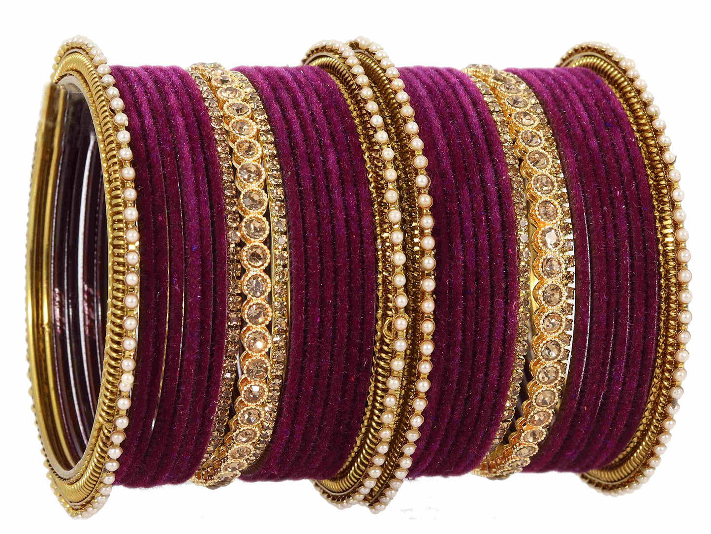 Royal Velvet Zircon Bridal Chuda Set – Metal Base with Diamond Finish Bangles