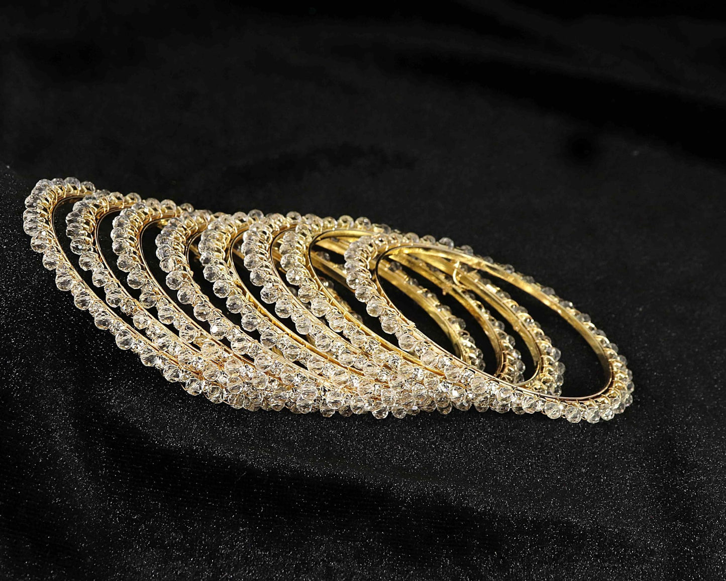Alloy Metal with Zircon Gemstone & Pearls Studded Stylish Bangles Set For-Pack-8