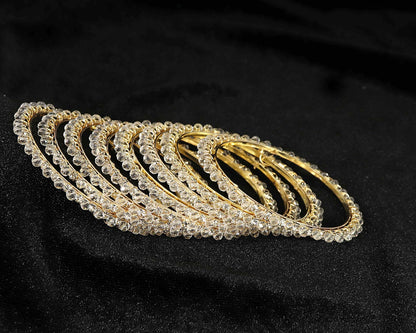 Alloy Metal with Zircon Gemstone & Pearls Studded Stylish Bangles Set For-Pack-8