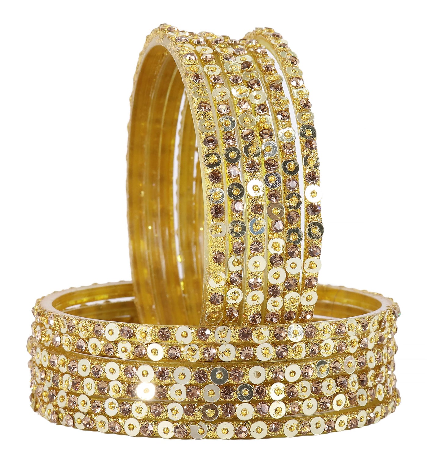 Bridal Bling: Golden Glass Bangles with Star Dust Finish, 12 Pcs