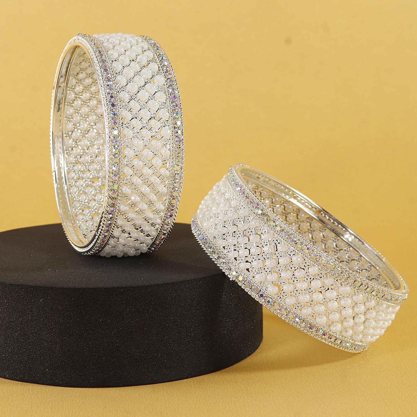 Luxury Silver Pearl Bangles – Perfect for Weddings & Celebrations-Pack of 2