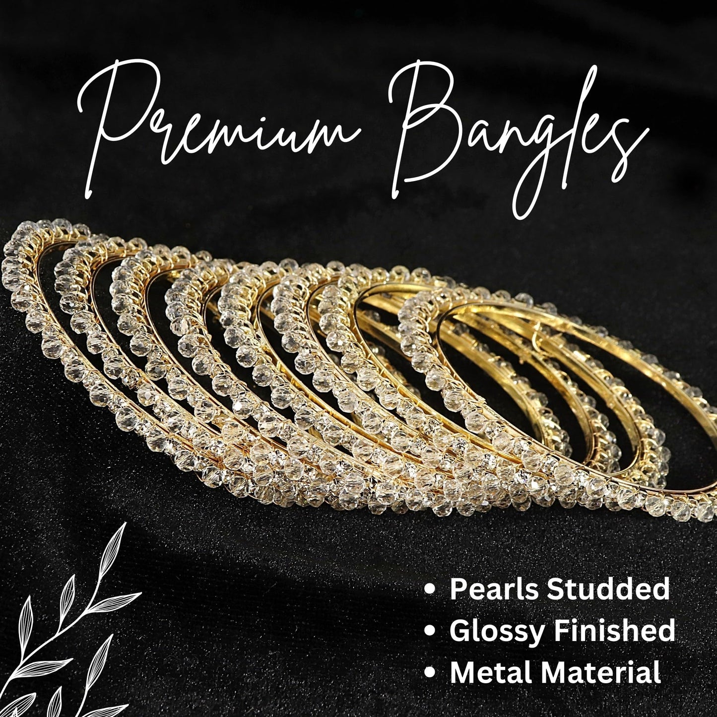 Alloy Metal with Zircon Gemstone & Pearls Studded Stylish Bangles Set For-Pack-8