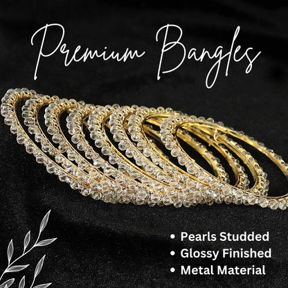 Alloy Metal with Zircon Gemstone & Pearls Studded Stylish Bangles Set For-Pack-8