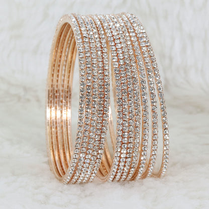 Non-Precious Metal with Base Metal and Zircon Gemstone Studded Premium and Traditional Glossy Finished Sleek Bangle set for Women and Girls
