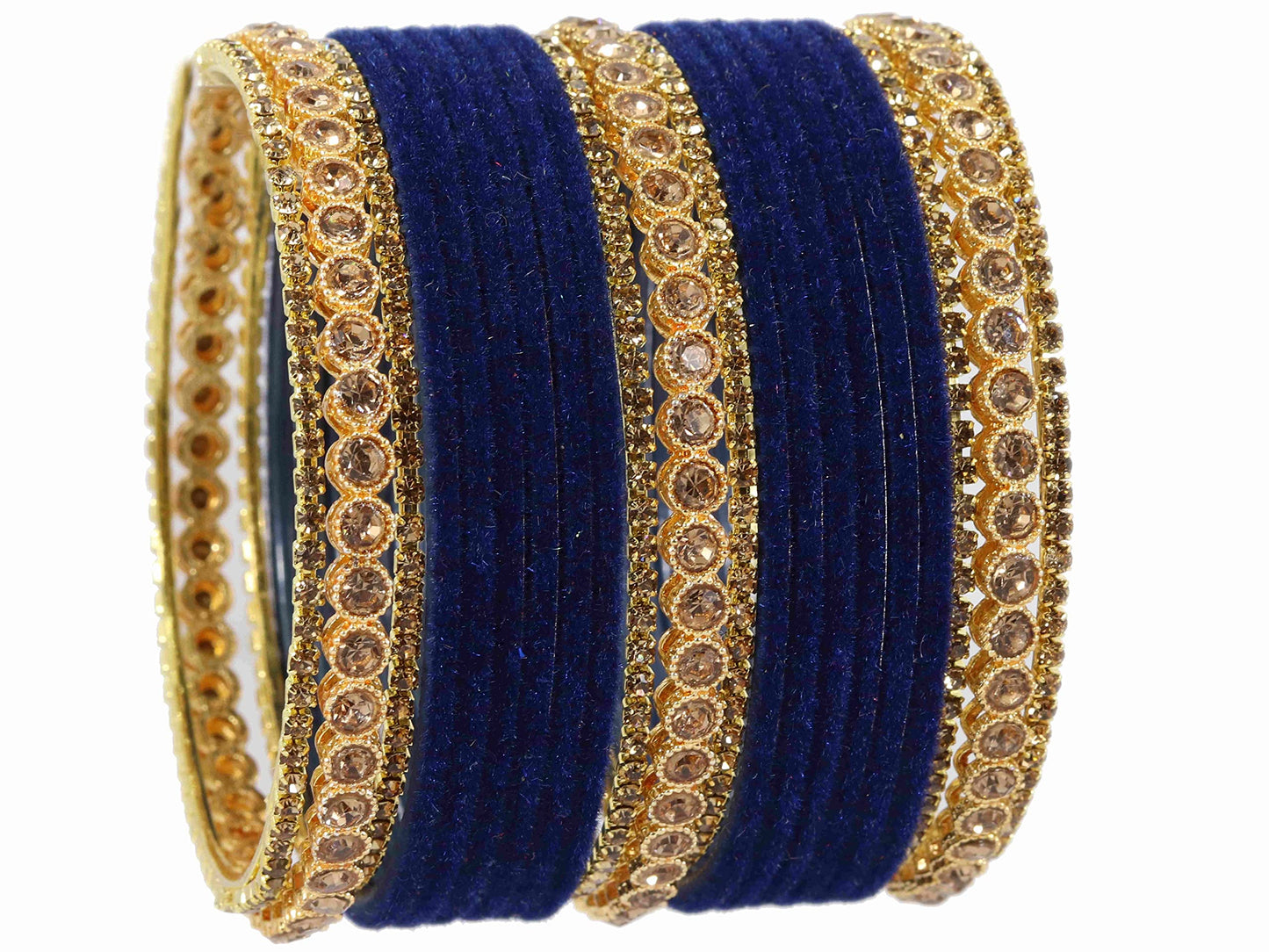 Royal Navy Velvet Gold Bridal Bangles with Zircon Stone Work (Pack of 42)