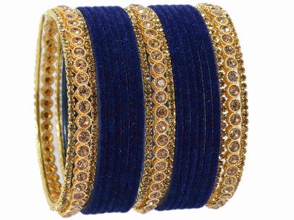 Royal Navy Velvet Gold Bridal Bangles with Zircon Stone Work (Pack of 42)