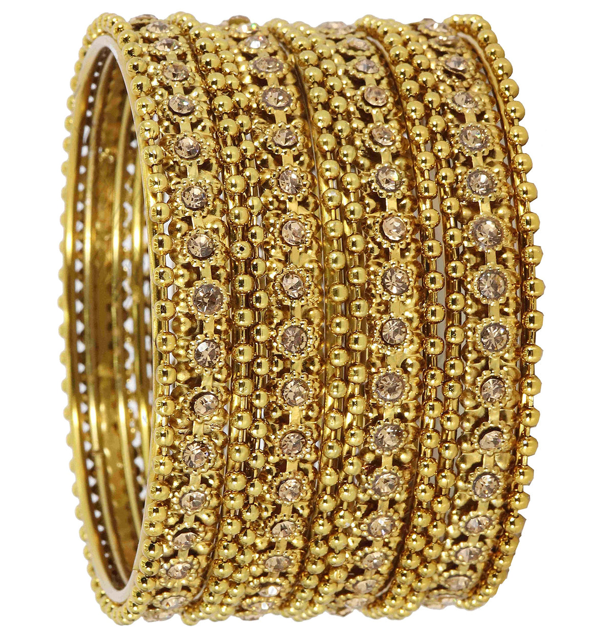 Gold Plated Zircon Ball Chain Bangles Set (Pack of 12)