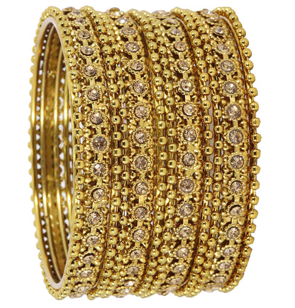 Gold Plated Zircon Ball Chain Bangles Set (Pack of 12)
