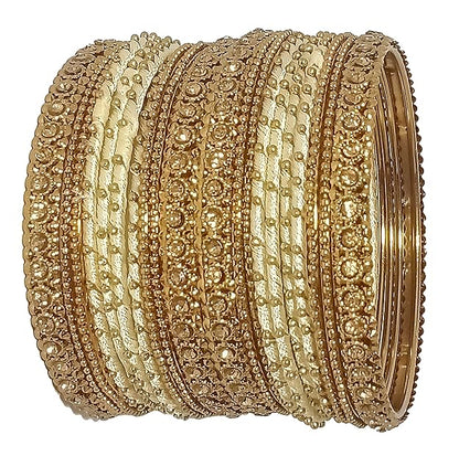 Golden Zircon Gemstone & Silk Thread Studded worked Ball Chain Linked Stylish Bangle Set For Women and Girls