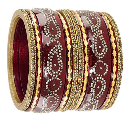 ✨ Maroon Lac Zircon Diamond Stone Bangles – Pack of 10