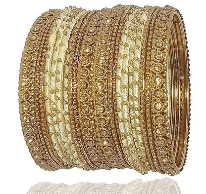 Golden Zircon Gemstone & Silk Thread Studded worked Ball Chain Linked Stylish Bangle Set For Women and Girls