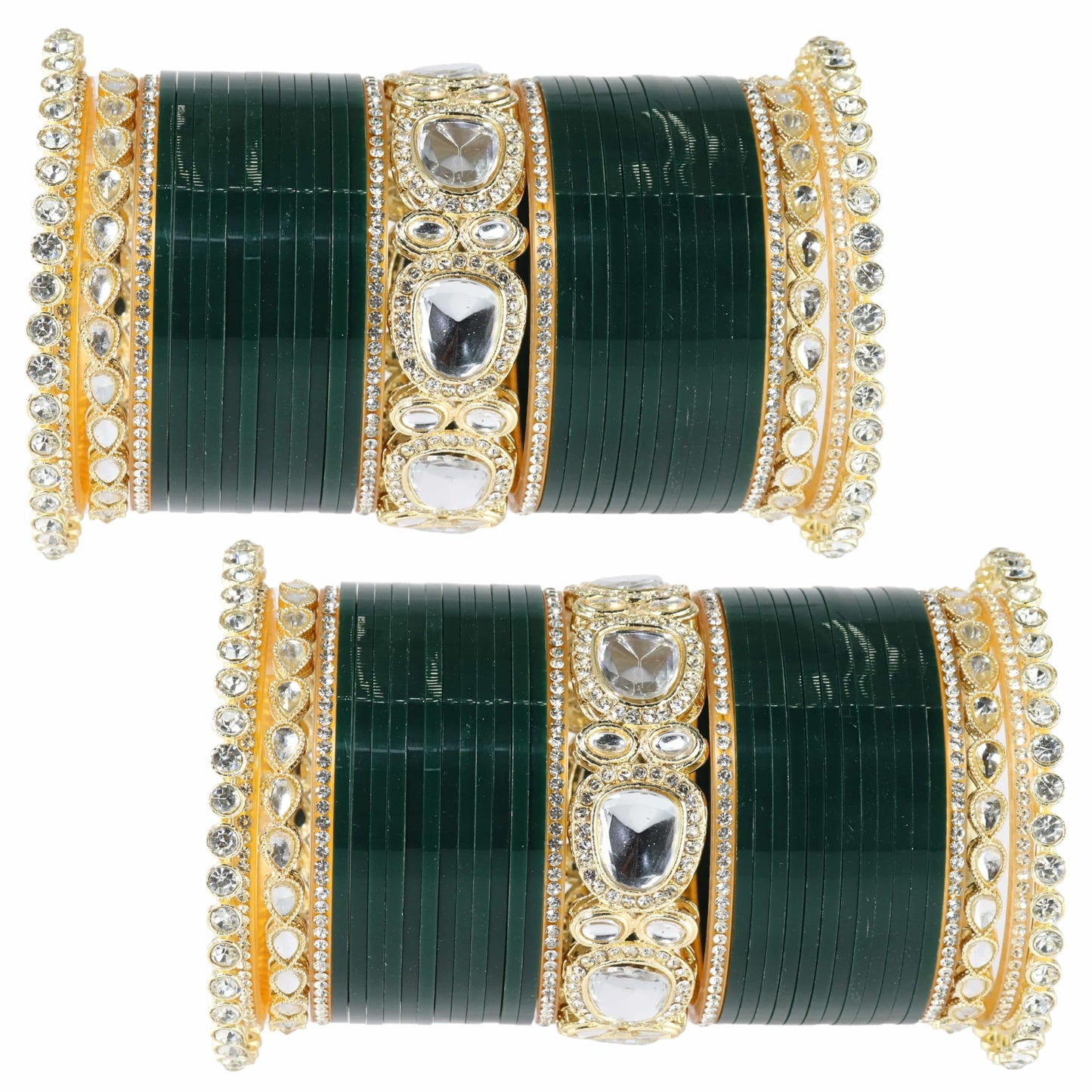 Bridal Gold Metal Chuda Set | Zircon Diamond Studded Bangles for Women | Traditional Wedding Set of 70