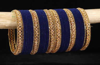 Royal Navy Velvet Gold Bridal Bangles with Zircon Stone Work (Pack of 42)