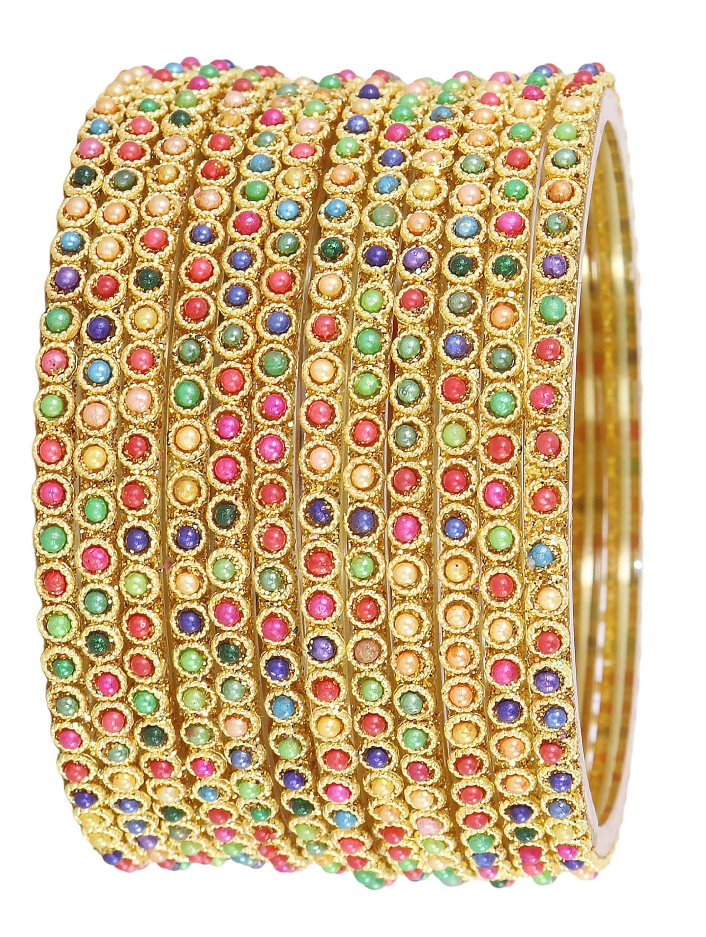 Royal Multicolor Glass Bangles with Golden Accents | Pack of 12