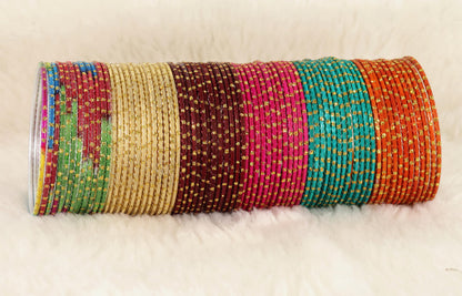 Multicolour Metal Bangles with Golden Polka Dots & Cutting Design (Set of 144)