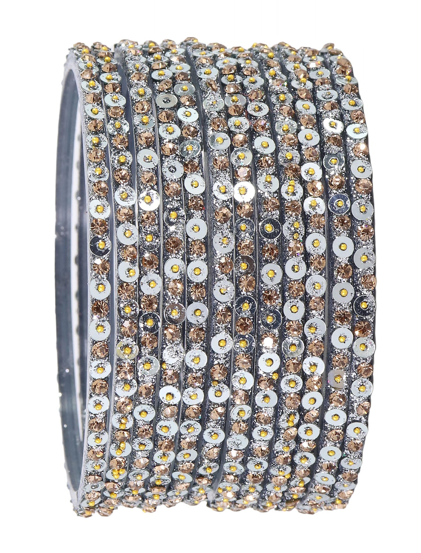 Starlight Silver Glass Bangles with Gold Crystals (Set of 12)