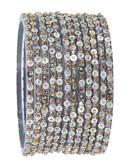 Starlight Silver Glass Bangles with Gold Crystals (Set of 12)