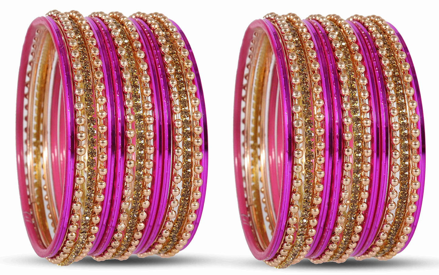 Magenta Zircon Studded Ball Chain Linked Bangle Set for Women & Girls
