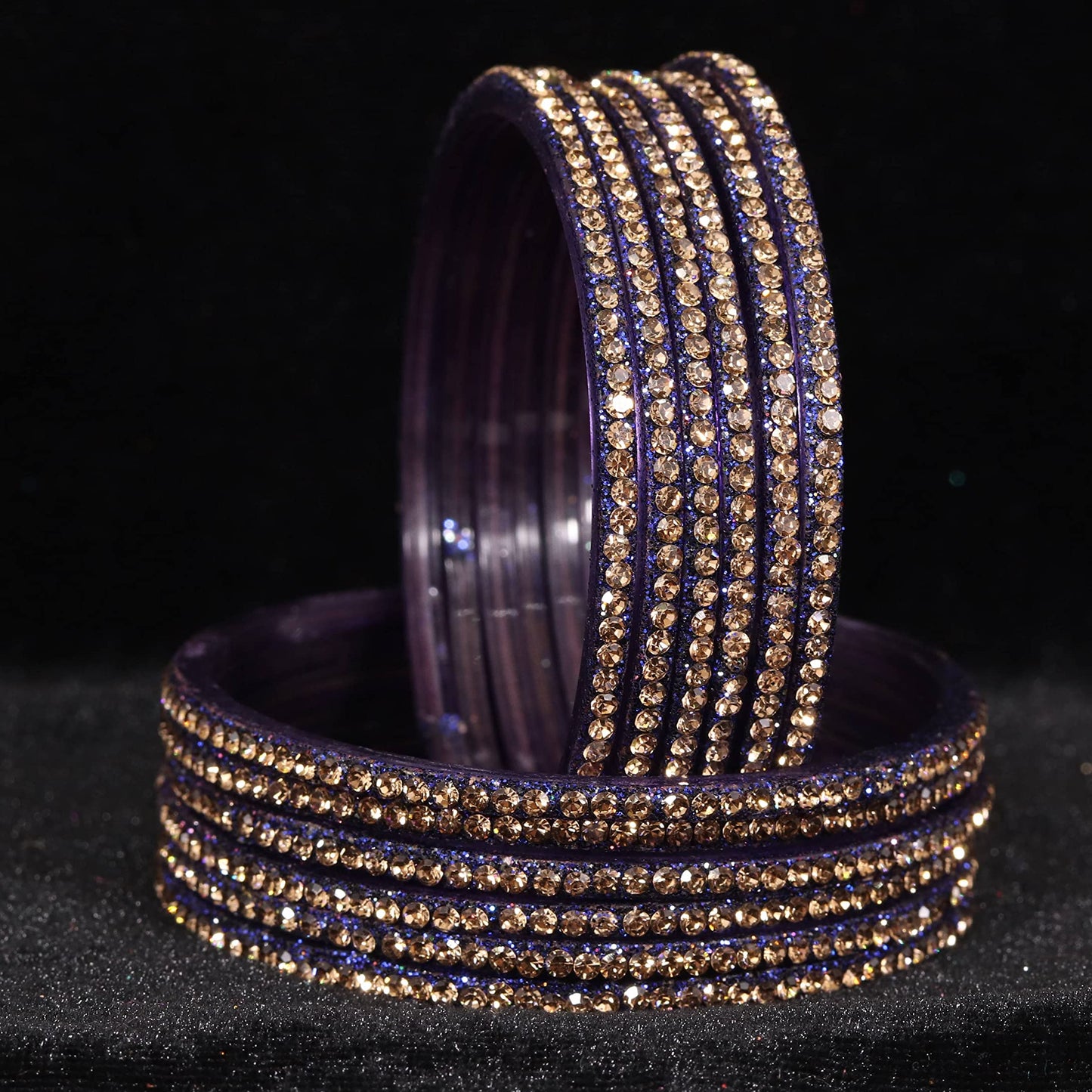 Blue Glass Zircon Studded Glossy Bangle Set for Women & Girls | Pack of 12