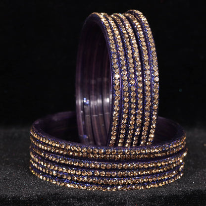 Blue Glass Zircon Studded Glossy Bangle Set for Women & Girls | Pack of 12