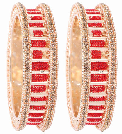 American Diamond Stone red Metal Kada Bangles (Set of 2)