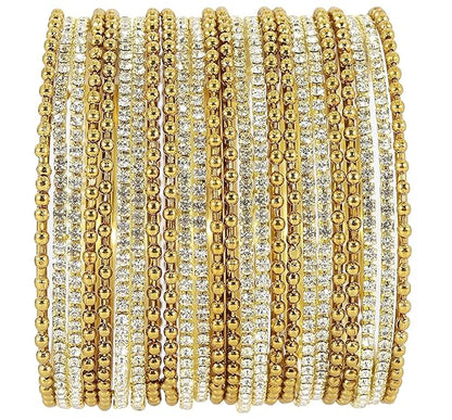Stylish Golden Metal Bangles with Diamond-Cut Zircon –Pack of 24