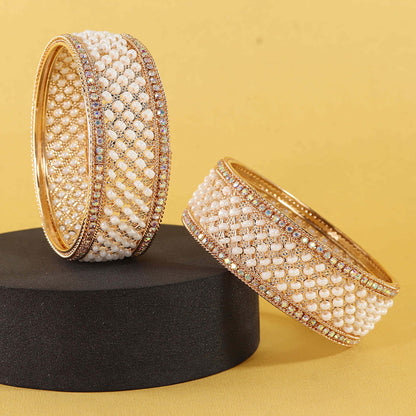 Regal Pearl & RoseGold Bridal Bangles – Timeless Elegance