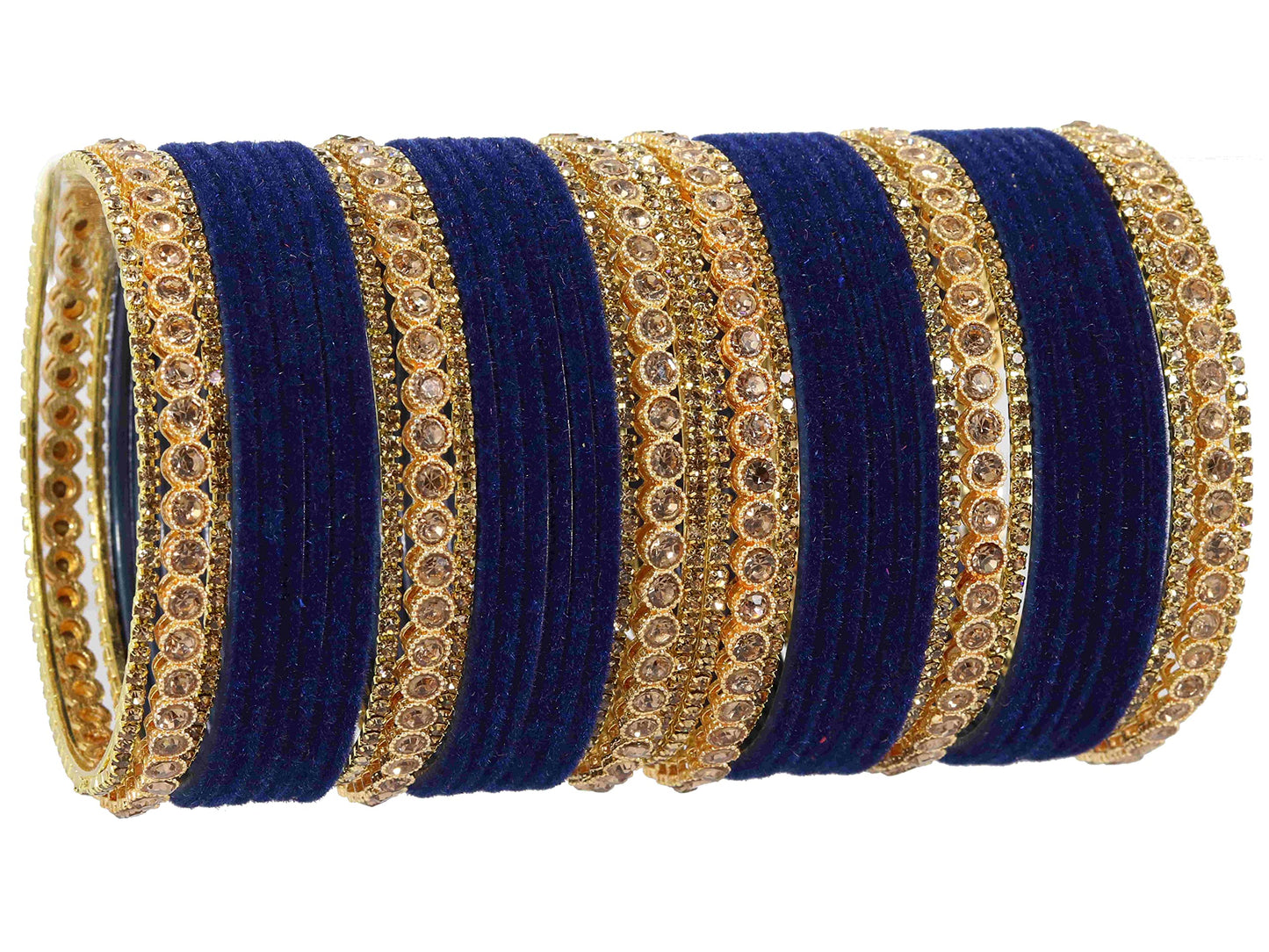 Royal Navy Velvet Gold Bridal Bangles with Zircon Stone Work (Pack of 42)