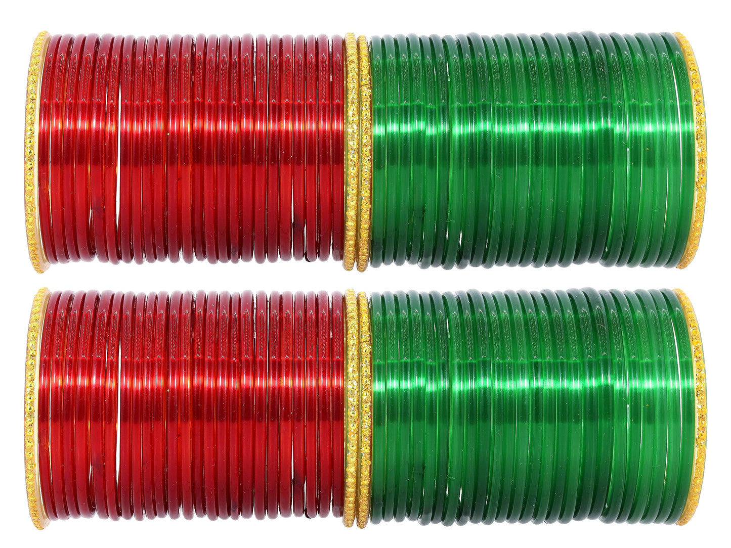 Classic Glass Bangles Set – 104 Pieces | Red & Green Elegance