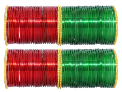 Classic Glass Bangles Set – 104 Pieces | Red & Green Elegance
