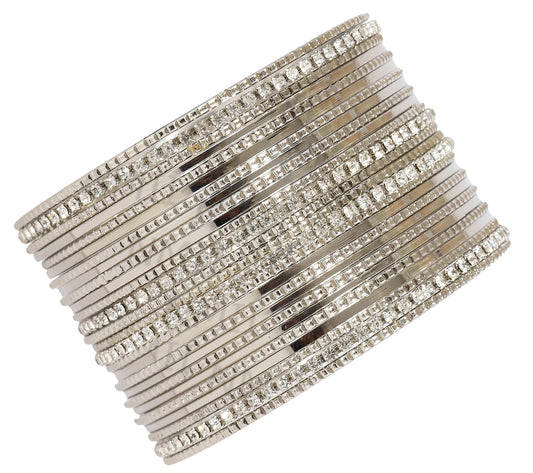 silver Plated Glossy Cutting Pattern Bangles with Zircon