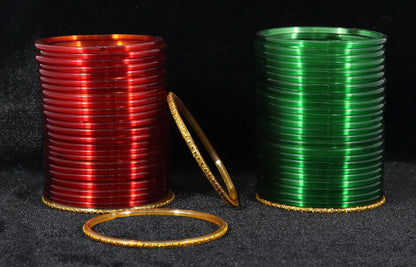 Classic Glass Bangles Set – 104 Pieces | Red & Green Elegance