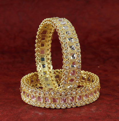 Gold-Plated Premium Square Zircon Stone Designer Bangles - Set of 2