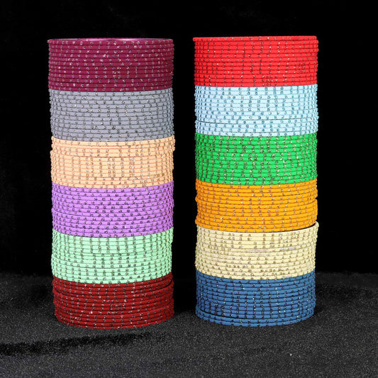 Metal Colourful Bangles Combo | Glitter Zari Polka Dots | Set of 144 | 12 Vibrant Colours