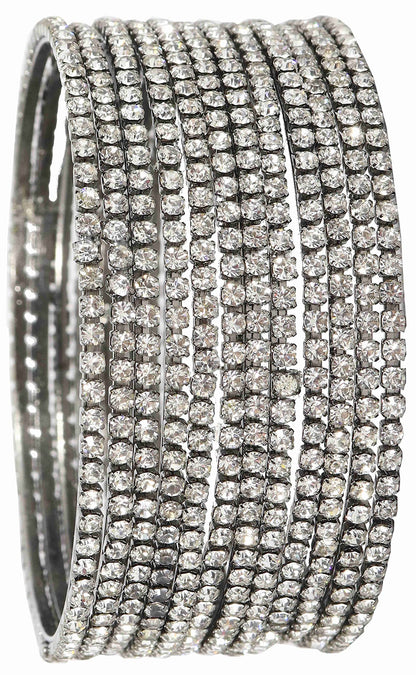Silver Zircon Studded Glossy Bangle Set for Women & Girls