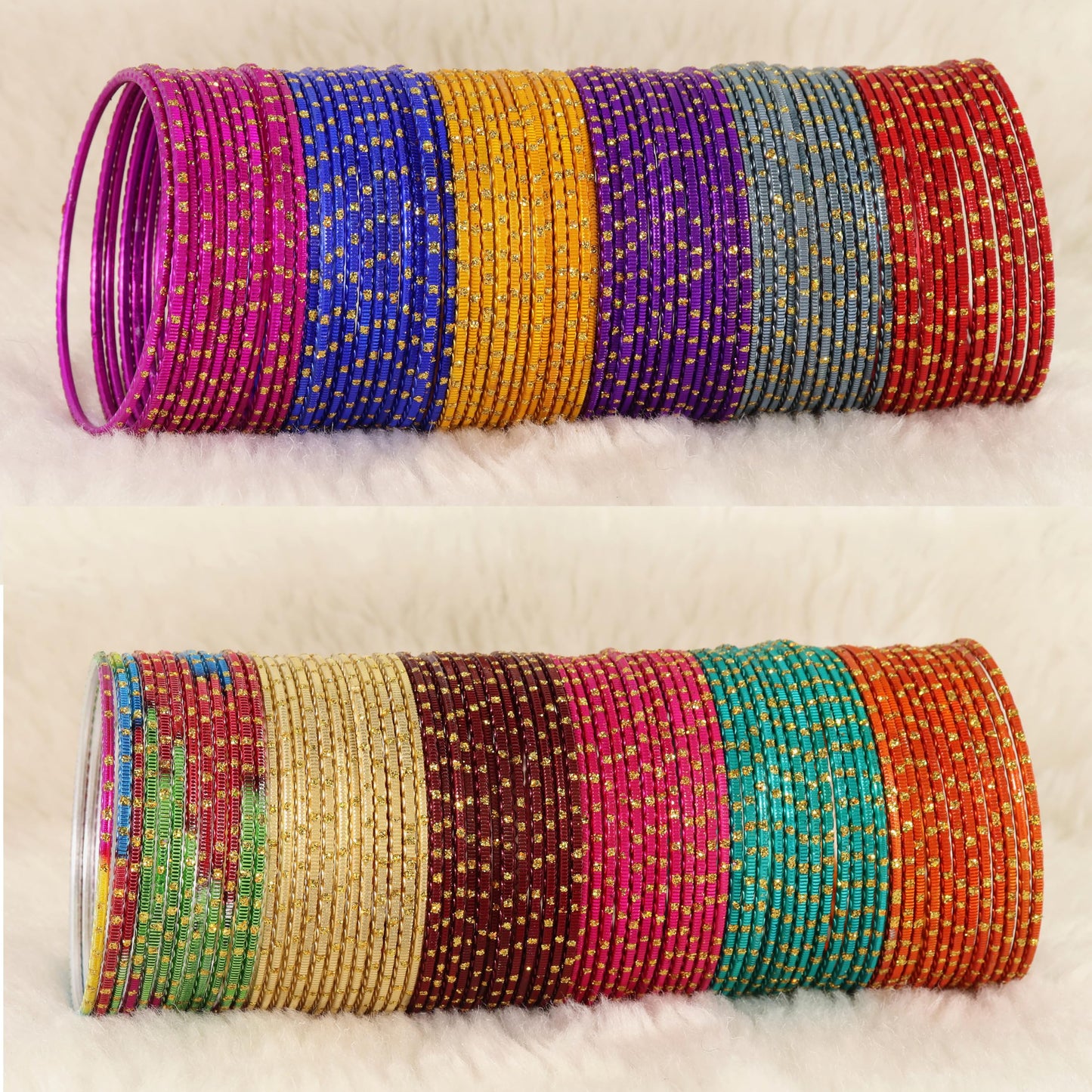 Multicolour Metal Bangles with Golden Polka Dots & Cutting Design (Set of 144)