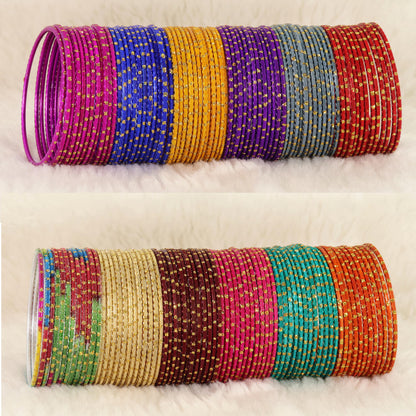 Multicolour Metal Bangles with Golden Polka Dots & Cutting Design (Set of 144)