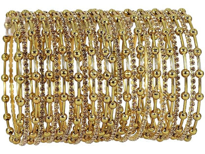 Premium  Gold & Silver Plated Metal Bangles Set for Women & Girls | Diamond Stone & Ball-Studded -Pack of 26