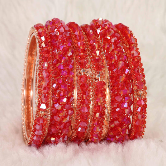 Elegant Red Metal Kada Bangle Set – Set of 6 Stylish Bangles