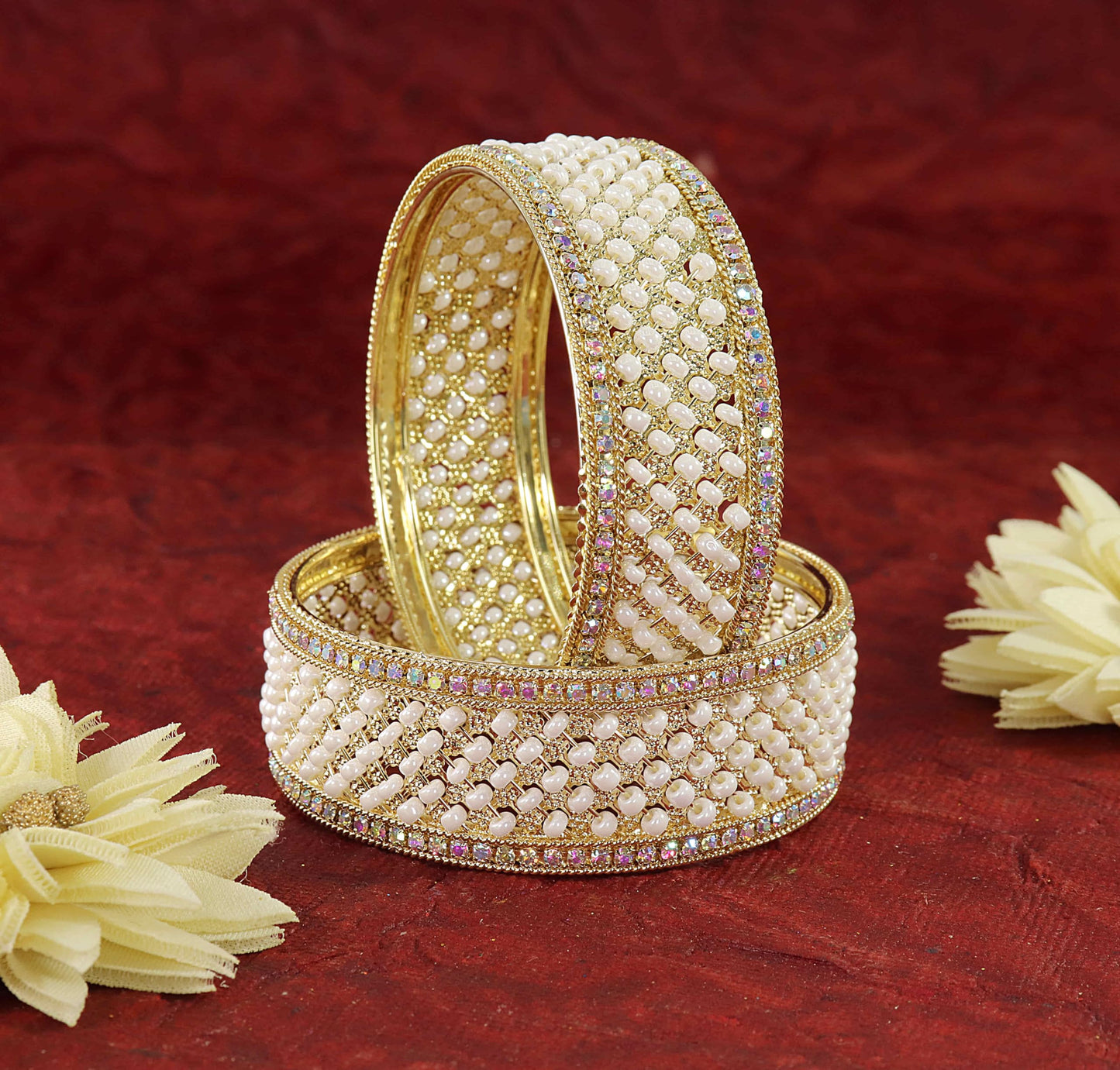 Regal Pearl & Gold Bridal Bangles – Timeless Elegance