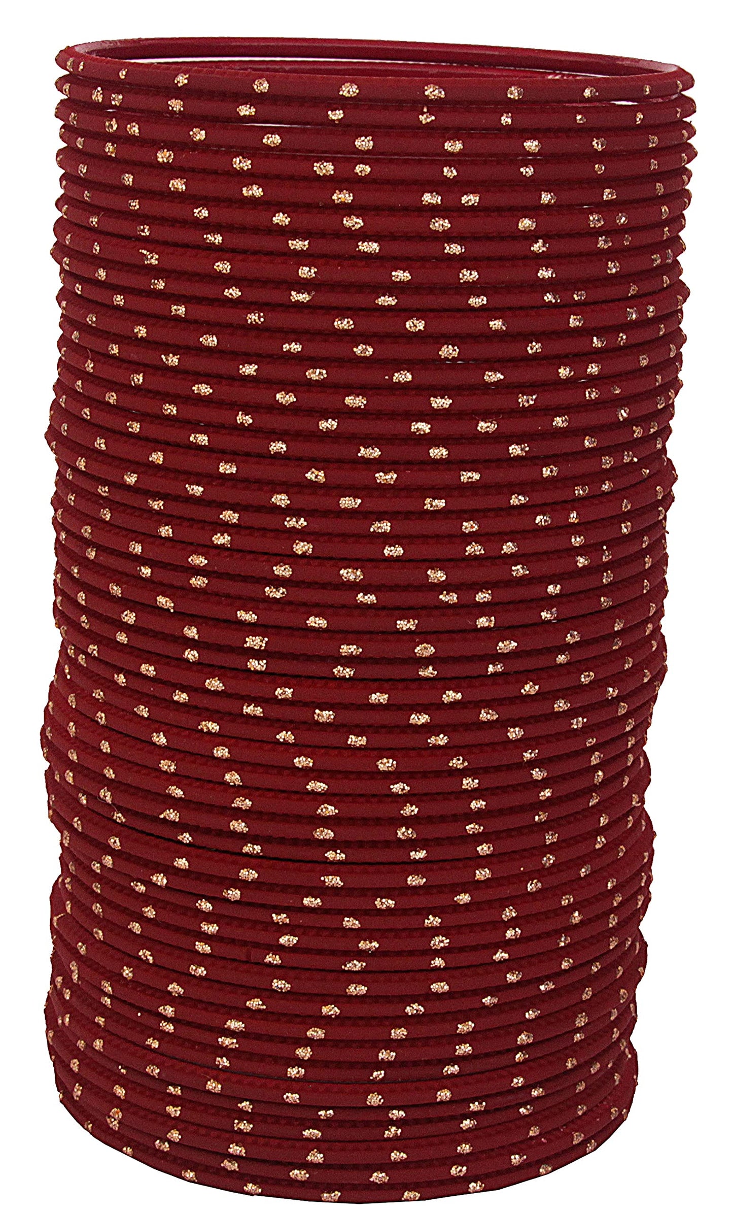 Elegant Maroon Metal Bangles with Golden Dot Design – Pack of 48
