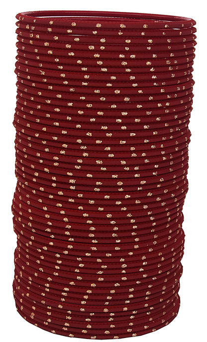 Elegant Maroon Metal Bangles with Golden Dot Design – Pack of 48