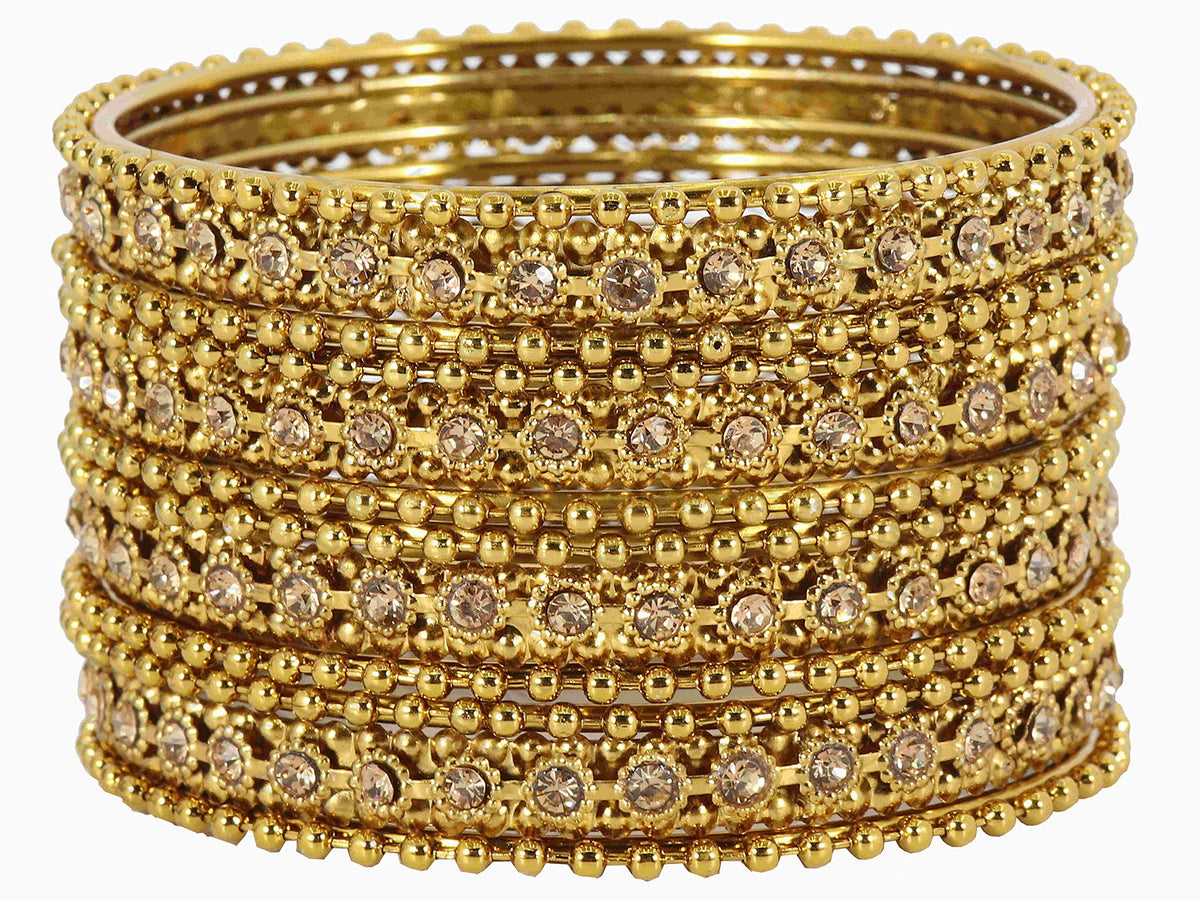 Gold Plated Zircon Ball Chain Bangles Set (Pack of 12)