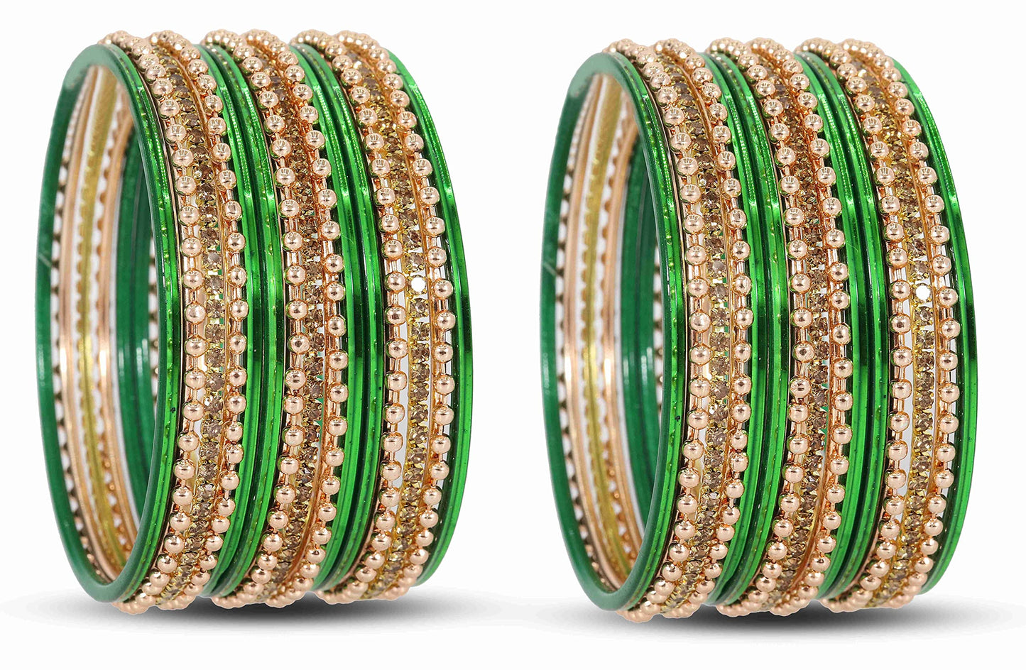 Zircon Studded Metal Bangles with Ball Chain & Plain Bangles Set