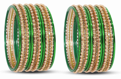 Zircon Studded Metal Bangles with Ball Chain & Plain Bangles Set